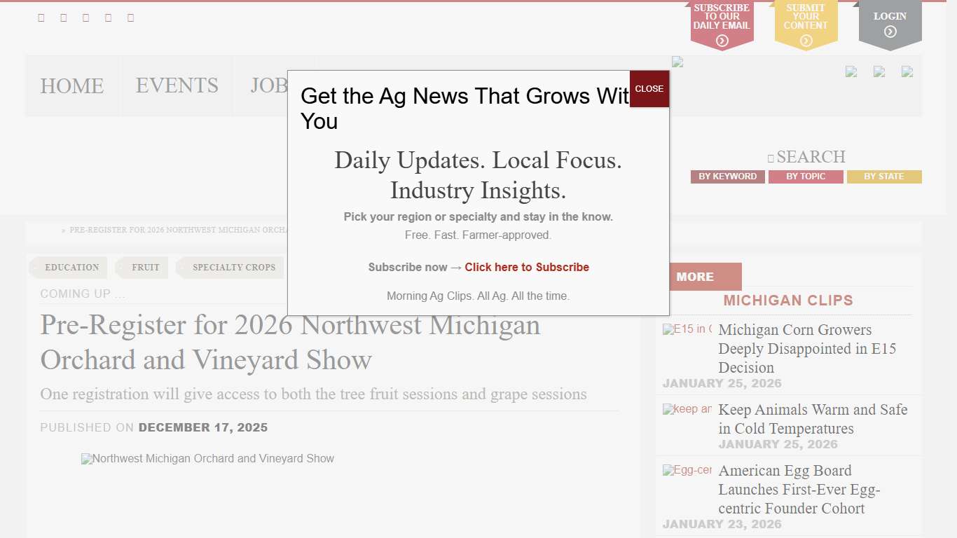 Pre-Register for 2026 Northwest Michigan Orchard and Vineyard Show - Morning Ag Clips